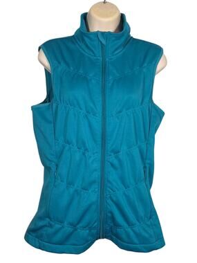 Athleta Quilted Running Vest Women's M Teal Blue Full Zip Insulated